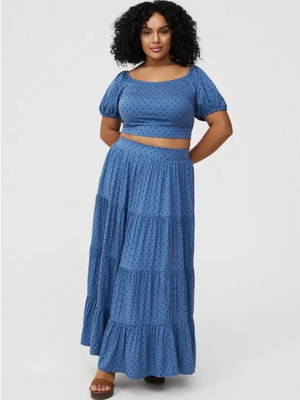 Torrid Puff Sleeve Maxi Skirt Set - Chic Dot Blue